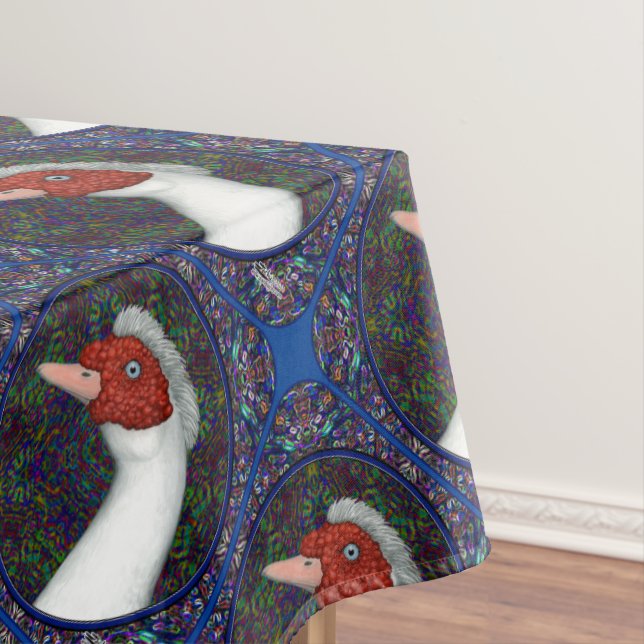 Muscovy Duck Head White Tablecloth (In Situ)