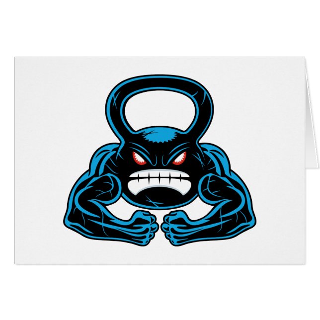 muscular angry kettlebell mascot (Front Horizontal)