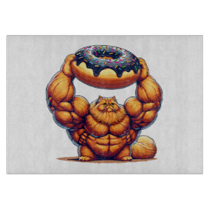 Muscular Cat Lifting Doughnut Cutting Board