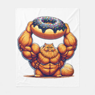 Muscular Cat Lifting Doughnut Fleece Blanket