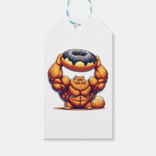 Muscular Cat Lifting Doughnut Gift Tags