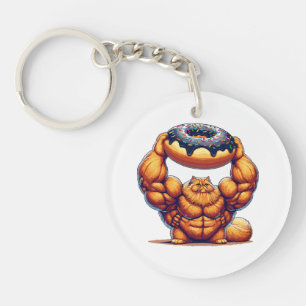 Muscular Cat Lifting Doughnut Key Ring