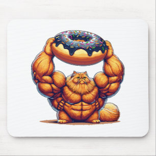 Muscular Cat Lifting Doughnut Mouse Pad