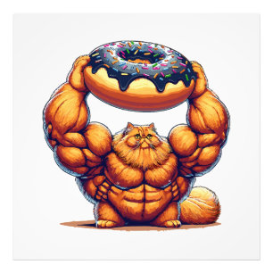 Muscular Cat Lifting Doughnut Photo Print