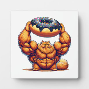Muscular Cat Lifting Doughnut Plaque