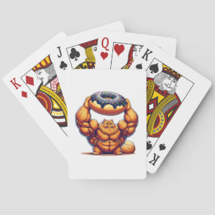 Muscular Cat Lifting Doughnut Playing Cards