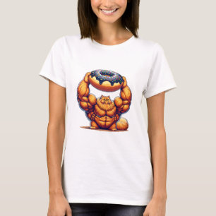 Muscular Cat Lifting Doughnut T-Shirt