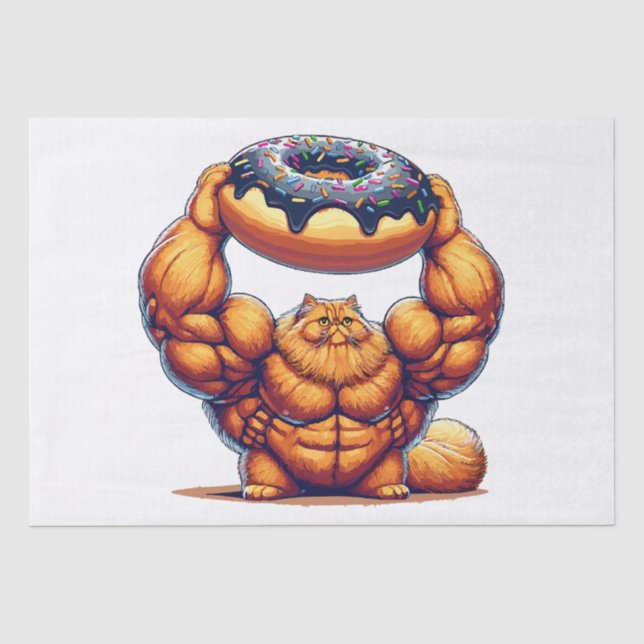 Muscular Cat Lifting Doughnut Tissue Paper (Front)
