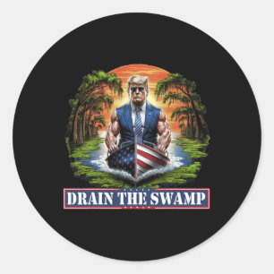 Muscular Donald Trump American Flag Boat Drain The Classic Round Sticker