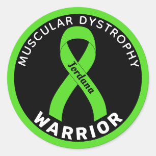 Muscular Dystrophy Warrior Ribbon Black Classic Round Sticker