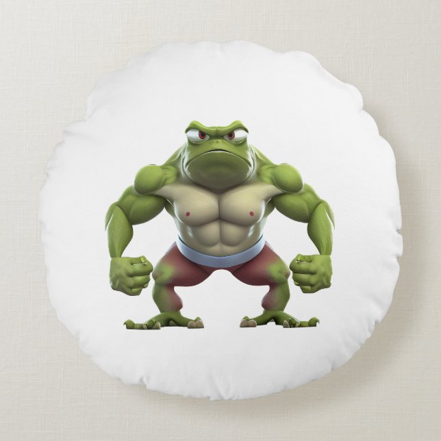 Muscular Frog, Strong Muscular Bodybuilding Frog Round Cushion (Front)