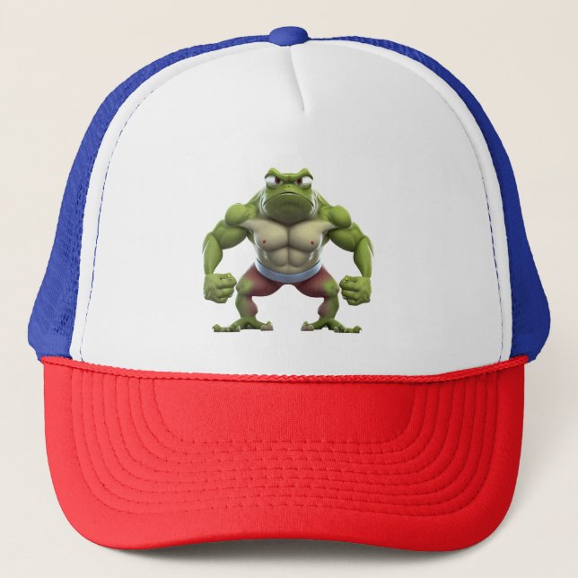 Muscular Frog, Strong Muscular Bodybuilding Frog Trucker Hat (Front)