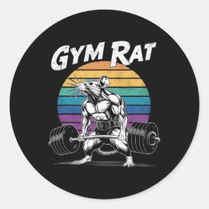 Muscular Gym Rat Weightlifting Bodybuilding Workou Classic Round Sticker