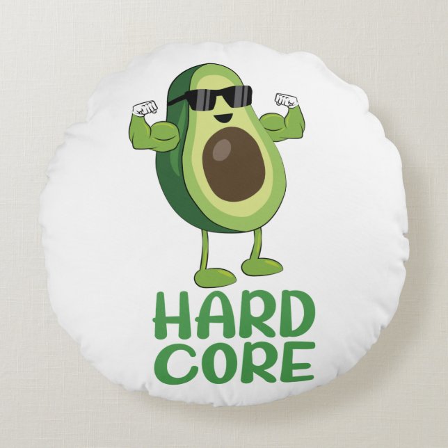Muscular Hardcore Avocado Funny Round Cushion (Front)