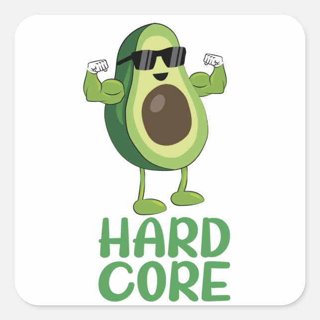 Muscular Hardcore Avocado Funny Square Sticker (Front)