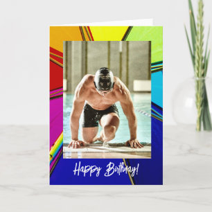 Muscular Male Swimmer, Birthday Card