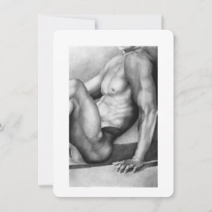 Muscular Male Torso Sauna Original Charcoal Sketch Thank You Card