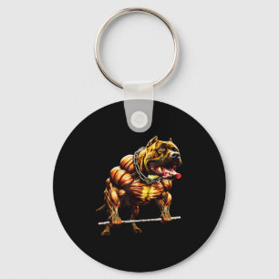 Muscular Pitbull Powerlifting Beast Gym Animal Str Key Ring