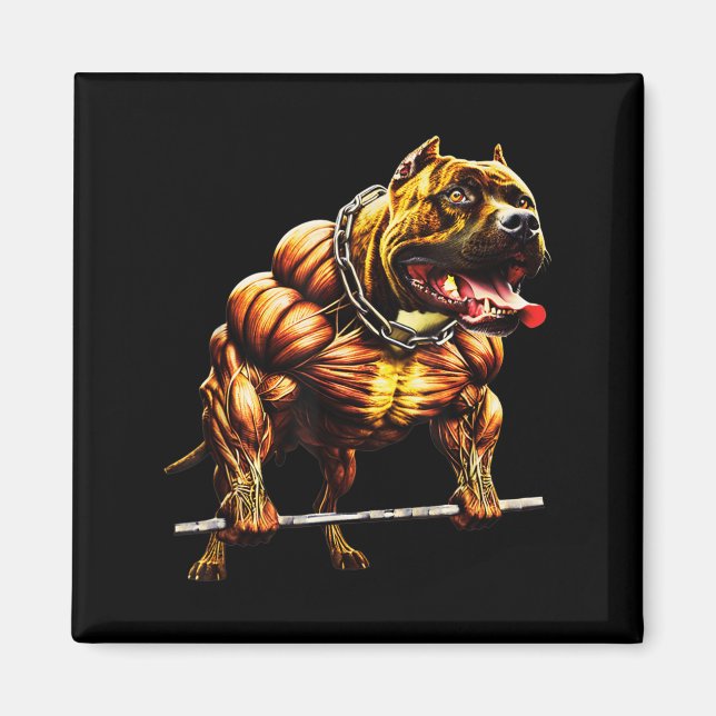 Muscular Pitbull Powerlifting Beast Gym Animal Str Magnet (Front)