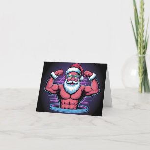 Muscular Santa Claus Bodybuilder Illustration Holiday Card