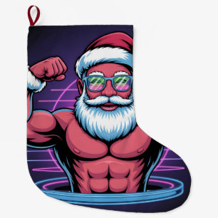 Muscular Santa Claus Bodybuilder Illustration Large Christmas Stocking