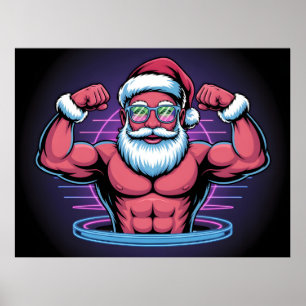 Muscular Santa Claus Bodybuilder Illustration Poster