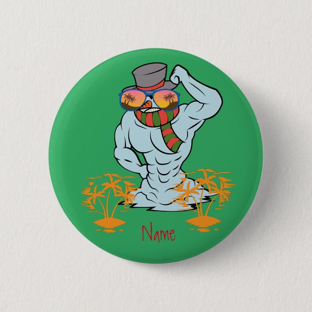 Muscular Snowman Tropical Vacation Thunder_Cove 6 Cm Round Badge (Front)