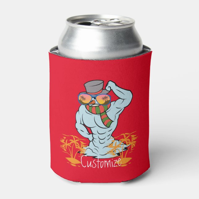 Muscular Snowman Tropical Vacation Thunder_Cove Can Cooler (Can Front)