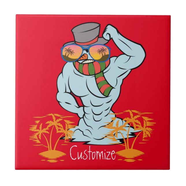 Muscular Snowman Tropical Vacation Thunder_Cove Ceramic Tile (Front)