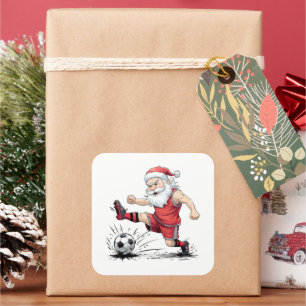 Muscular Soccer Santa Kicking Ball Square Sticker