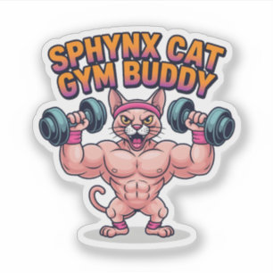 Muscular Sphynx Cat Gym Buddy Cartoon