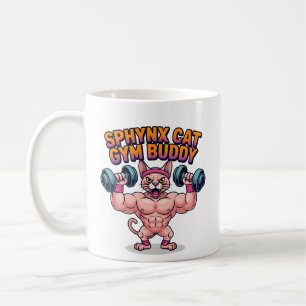 Muscular Sphynx Cat Gym Buddy Cartoon Coffee Mug