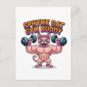 Muscular Sphynx Cat Gym Buddy Cartoon Postcard