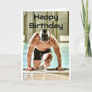 Muscular Swimmer 5" x 7" Folded Birthday Card