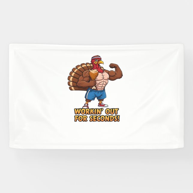 Muscular Turkey Gym Champion Funny Thanksgiving Cl Banner (Horizontal)