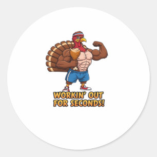 Muscular Turkey Gym Champion Funny Thanksgiving Cl Classic Round Sticker