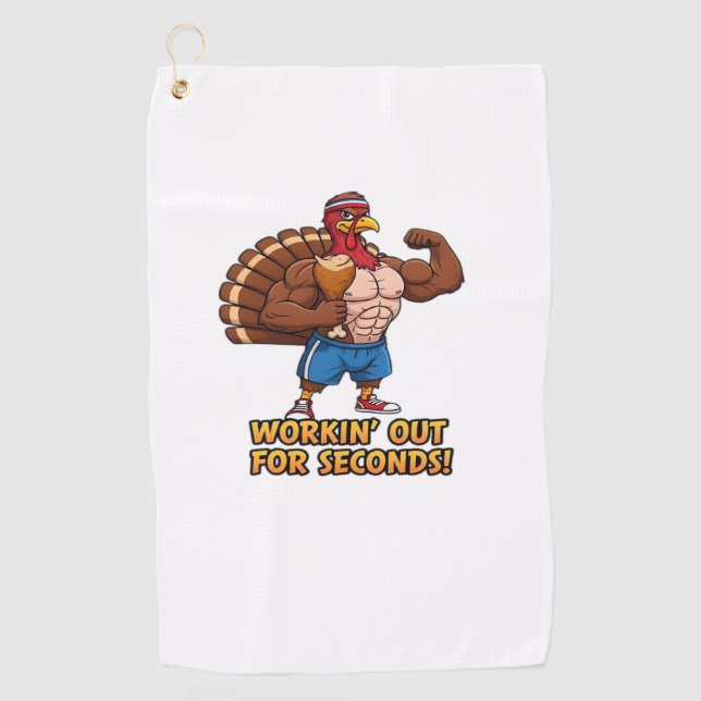 Muscular Turkey Gym Champion Funny Thanksgiving Cl Golf Towel (Front)