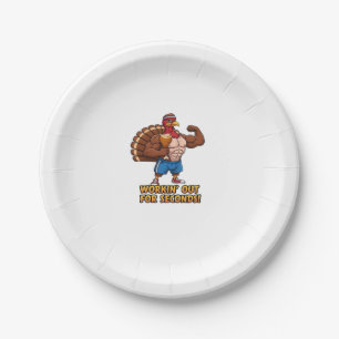 Muscular Turkey Gym Champion Funny Thanksgiving Cl Paper Plate