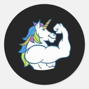 Muscular Unicorn - Funny Magical Fitness Bodybuild Classic Round Sticker