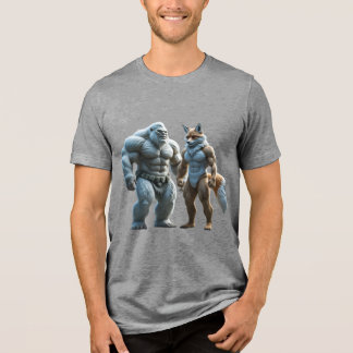 Muscular yeti and fox standing side by side Tri-Blend shirt