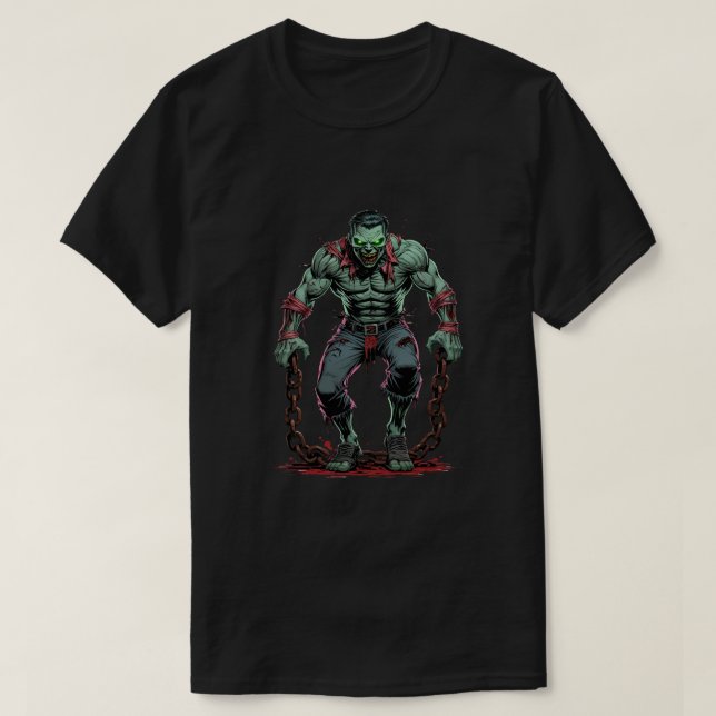 Muscular Zombie with Chains – Horror T-Shirt Desig (Design Front)