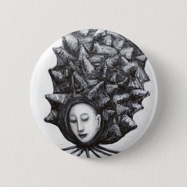 Muse in a shell (surrealism) 6 cm round badge (Front)