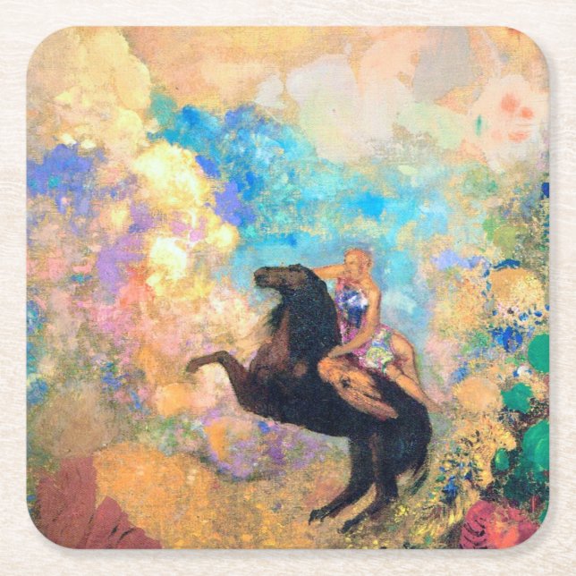 Muse on Pegasus, Redon Square Paper Coaster (Front)