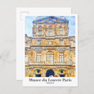 Musee du Louvre Paris Travel Watercolor Hand Drawn Postcard