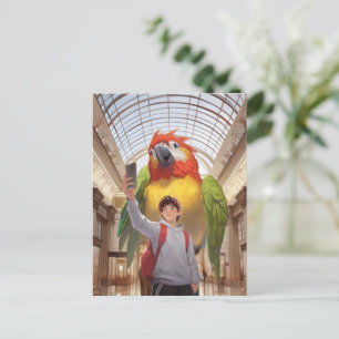 Museum Gaze: Giant Scarlet Macaw Parrot Selfie Announcement Postcard