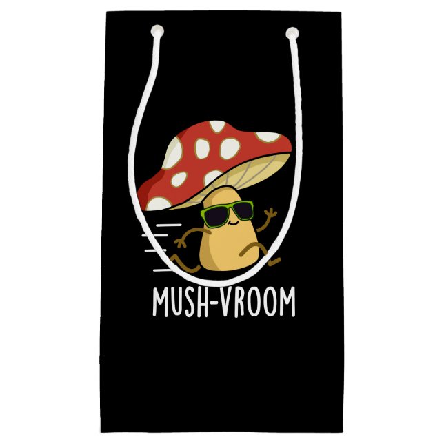 Mush-vroom Funny Fast Mushroom Pun Dark BG Small Gift Bag (Front)