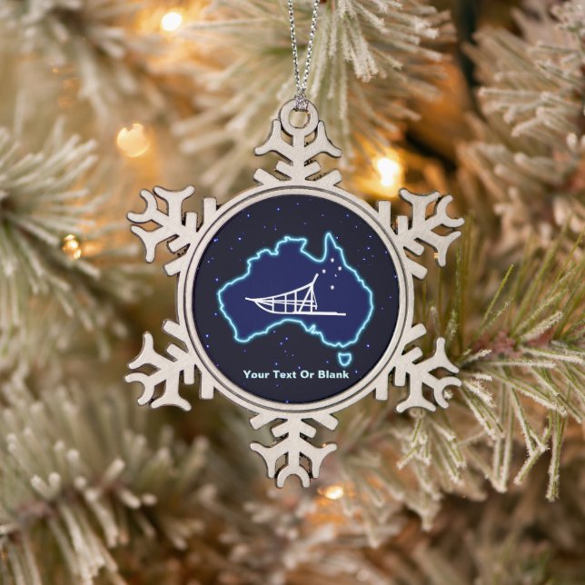 Mushing Down Under Snowflake Pewter Christmas Ornament (Tree)