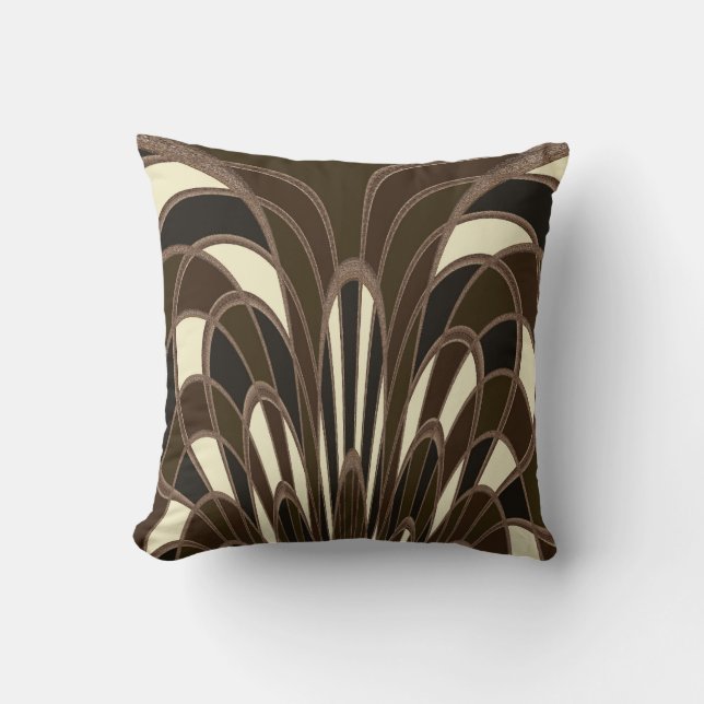 Mushroom Abstract - Art Deco - Brown Cushion (Front)