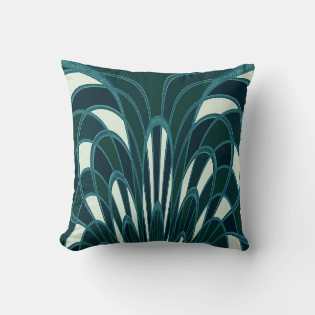 Mushroom Abstract - Art Deco - Teal Cushion (Front)
