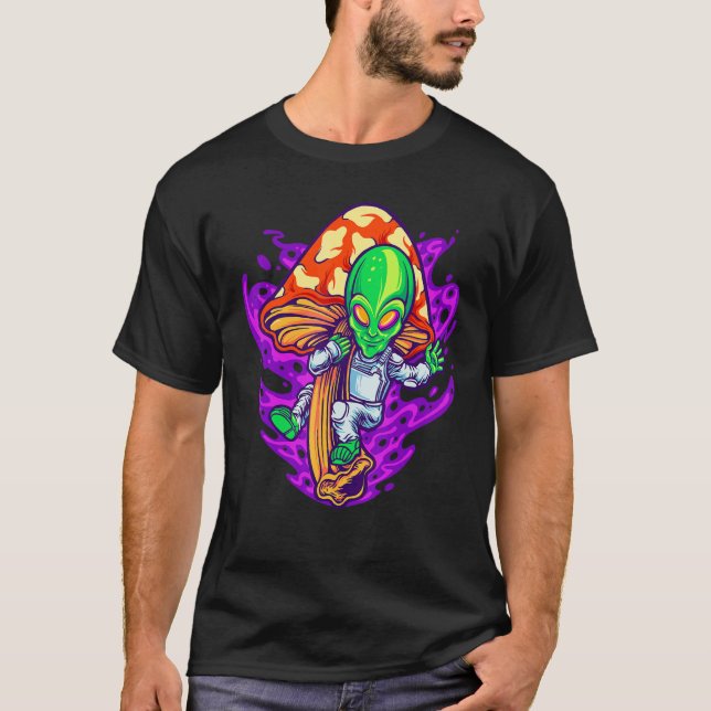 Mushroom Alien Psychedelic Space Shroom Hippie Fun T-Shirt (Front)
